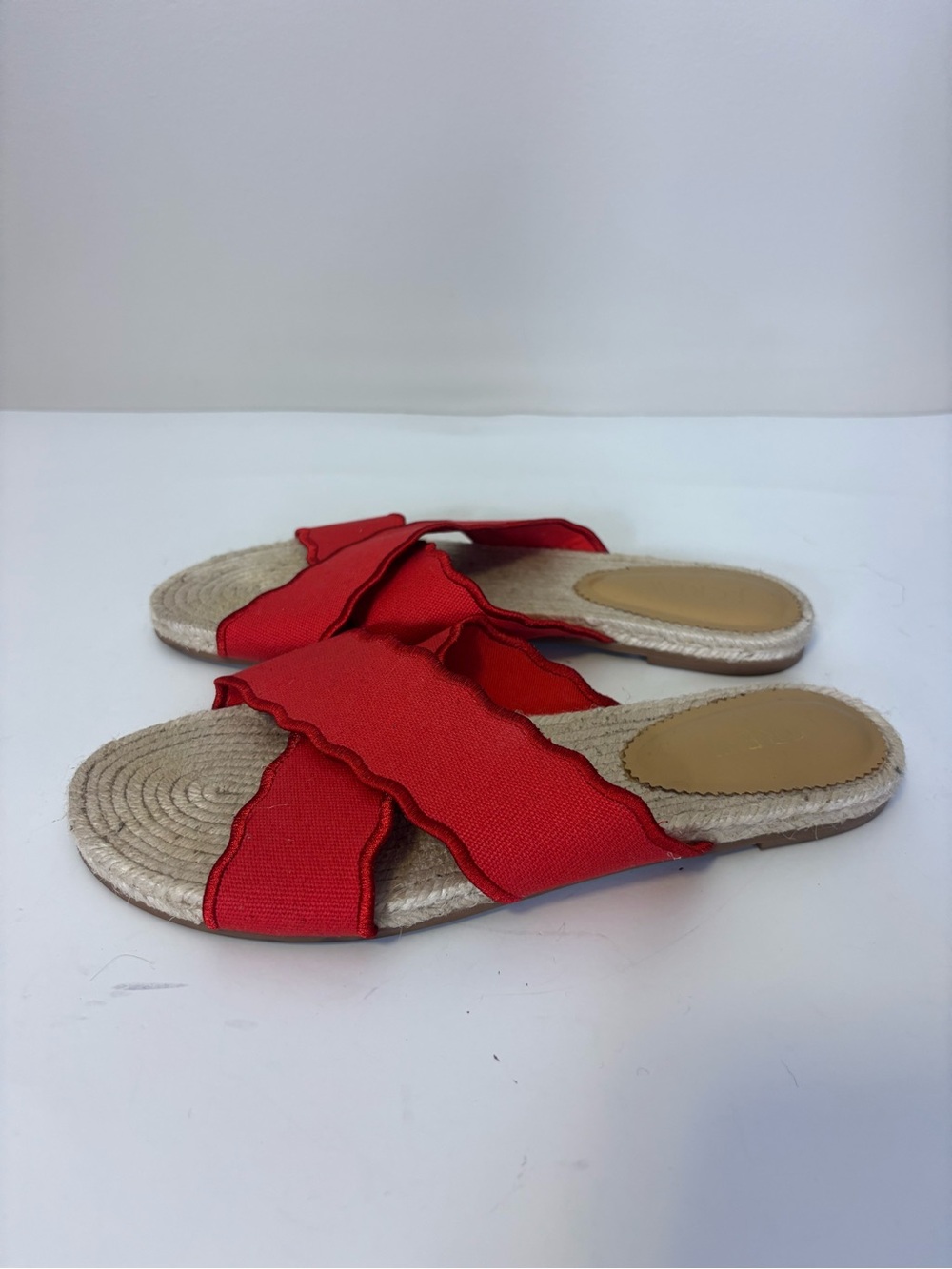 J. Crew Red Scalloped Ruffle Espadrille Slide Sandals Women 8 - Picture 3 of 7